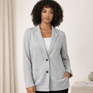 J. Jill Heather Grey Long Line Two Button Blazer Unlined Cotton Blend NWT